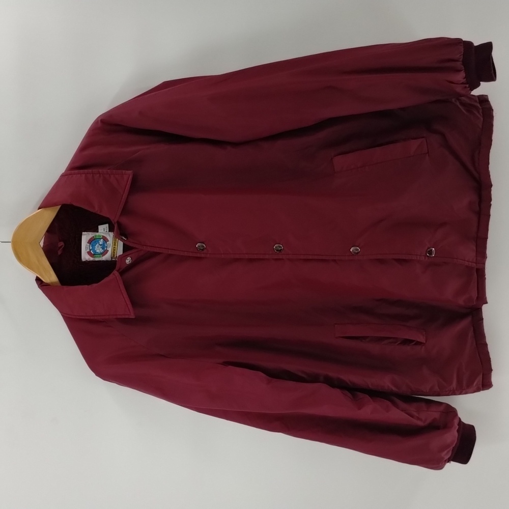 Weather Breaker Mens maroon snap down faux fur lined jacket coat large vintage